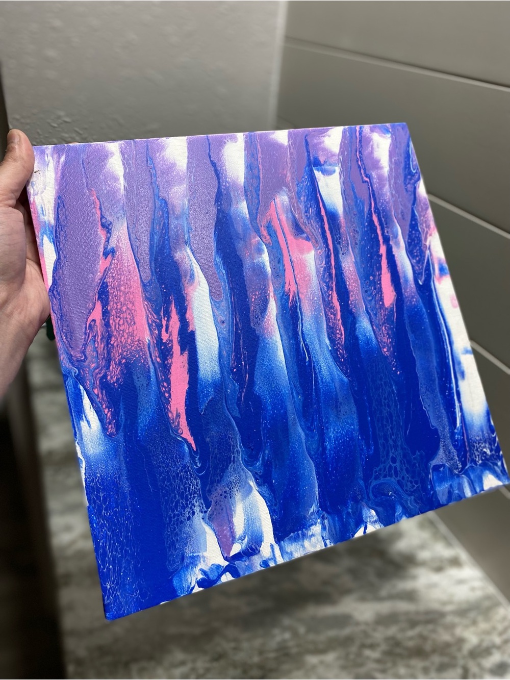 Hand Crafted Blue and Pink Abstract Painting - Picture 4 of 6